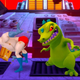 Powdered Toast Man from All-Star Brawl shows his butt to Reptar.